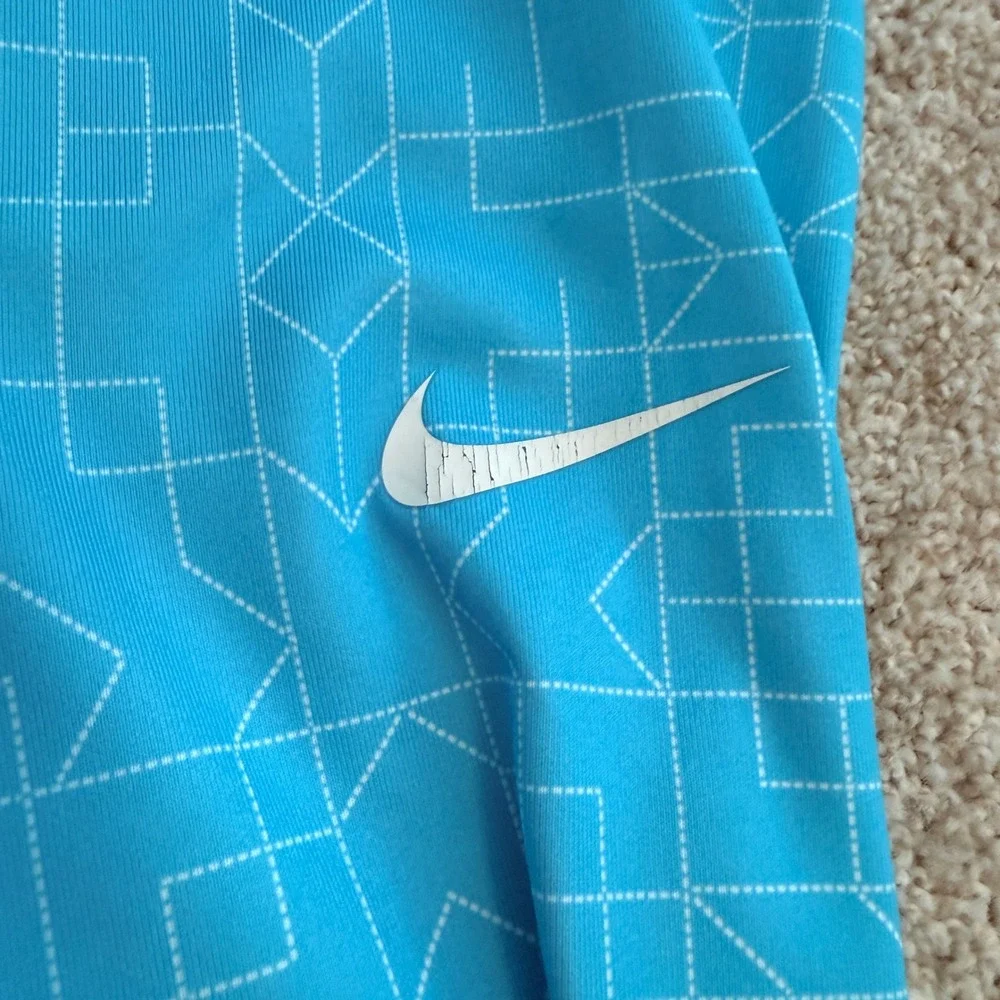 Nike Pro Quarter Zip Pullover Womens Medium Blue Geometric Fleece Lined Top